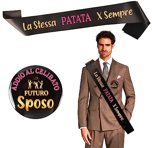 Addio al Celibato Gadget 1 Fascia Futuro Sposo La Stessa Patata per Sempre 1 Spilla Futuro Sposo Confezione Groom To Be Addio Celibato Per Festa Matrimonio Nozze Fidanzamento