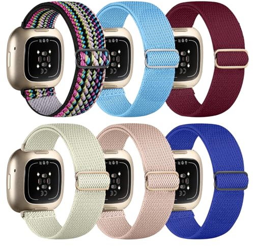 Chinbersky 6 Pack Armband Kompatibel mit Fitbit Versa 3 Armband/Fitbit Versa 4 Armband/Fitbit Sense Armband Damen Herren, Verstellbares Dehnen Nylon Sport band für Fitbit Versa 4/Versa 3/Sense 2/Sense