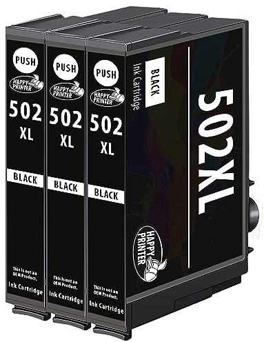 Happy Printer XL Tintenpatronen kompatibel mit Epson 502 502XL Schwarz passend für XP-5100 XP-5105 XP-5115 XP-5150 XP-5155 WF-2860 WF-2865 WF-2880 WF-2885 (3 Druckerpatronen)