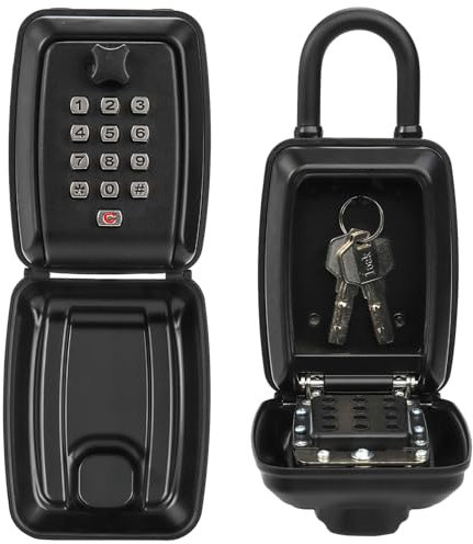 Cididu Key Lock Box for Outside, Waterproof Key Lockbox with 12-Digit Push Button Combination and Removable Shackle, Resettable Code Key Safe Storage Box for Door Handle, House, Retail Store, Garage