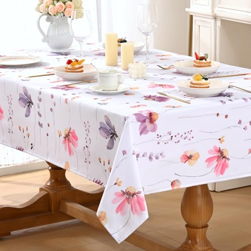 Alishomtll Tinte Blumen Tischdecke, Frühling und Sommer Garten Tischtuch, Outdoor Wasserdicht Abwaschbar Tischdecken, Küche Wohnzimmer Polyester Tischwäsche, Picknick Party Dekoration 140x200cm