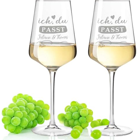 GRAVURZEILE Leonardo Weingläser mit Gravur - Ich & Du = Passt Design im 2er Set - Personalisiert mit Namen - Geschenk zur Hochzeit, Verlobung & Jahrestag - Geschenke für Sie & Ihn - Farbe: Puccini