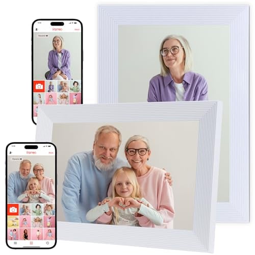 Golony WiFi Digitaler Fotorahmen, 10,1-Zoll Digitaler Bilderrahmen, 1280x800 IPS LCD Touchscreen, 32GB Interner Speicher Automatisch drehbar, Momente sofort teilen mit Frameo App, Weiß