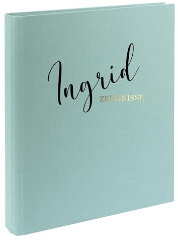 AWASG Zeugnismappe Kinder mit Namen personalisiert | Dokumentenmappe Ringbuch für Mädchen Jungen | Zeugnisordner Leinen zum Einsortieren von Urkunden Zeugnissen (Mint)