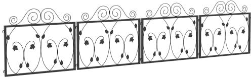 Outsunny Lot de 4 clôtures de jardin décoratives en métal avec ornements, angle ajustable -dim. 229,5L x 47,5H cm noir