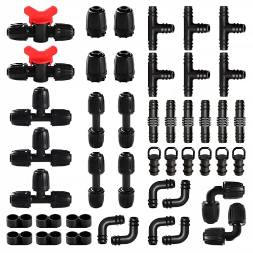 VooGenzek 45 Pezzi Kit di Raccordi per Irrigazione per Tubi per Tubo 16 mm, Irrigazione Connettori, con Valvole di Commutazione, Tee, Gomiti, Diritti, Tappi Terminali, Nero