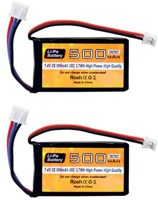 ZYGY 2PCS 7.4V 500mAh 30C Batterie Lipo avec Prise PH2.0 pour AX24 SCX24 Batteries pour modèles réduits de Voitures la Plupart des Voitures RC 1/10, 1/16, 1/18, 1/24 Camions