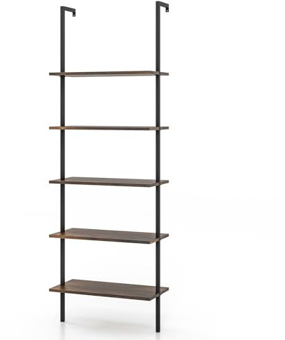 GYMAX Libreria Scaffale a Scala da Parete, Mensole a 5 Ripiani, Struttura in Metallo, Design Aperto, Portata di 150 kg, Arredo Soggiorno, Ufficio e Camera, Stile Moderno ed Elegante (5)