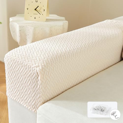 FANSU Armlehnenschoner Sofa, 2 Stück Armlehnenbezug Anti-Rutsch Armlehnenbezüge Stretch Armlehnen-Bezüge Jacquard Weiche Bezuige fuir Armlehnen Mobelschutz Vor Atzen (Beige)