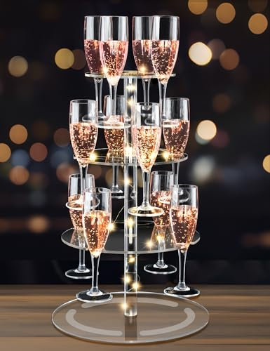NiHome Casier à champagne à 3 étages en acrylique transparent pour 12 verres à vin, haute transparence et matériau durable, design polyvalent pour mariages, fêtes, bars, grande capacité avec base de