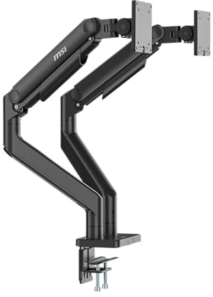 MSI MAG MT201D - Premium Heavy Duty Dual Monitor Stand Arms, 17-45 Support, VESA Compatible, Adjustable Spring Mount, 44 lbs per Screen, Clamp & Grommet, Quick Release Plate - Black