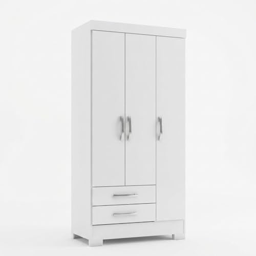 Befara Armario Juvenil con CAJONES MANAOS, Blanco, 82,5 x 46,5 x 185 cm, Armario ropero pequeño de 80 cm con cajones y estantes, armarios pequeños, armarios percheros, armarios Juveniles