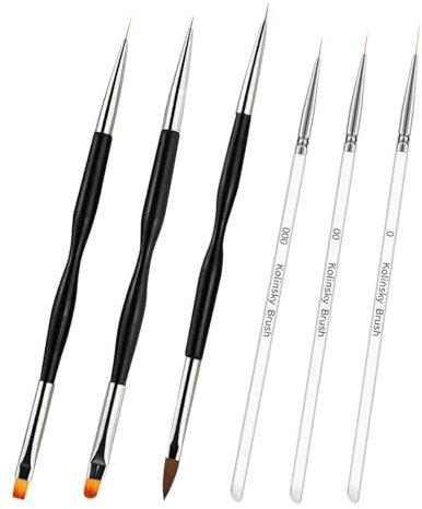 Ansodo 6 Pcs Nail Art Brushes Set,Double Ended Nail Design Tools with Painting Brushes,Stainless Steel Gel Nail Tool for Poly UV Gel Acrylic Nails Extension(Color: Black)