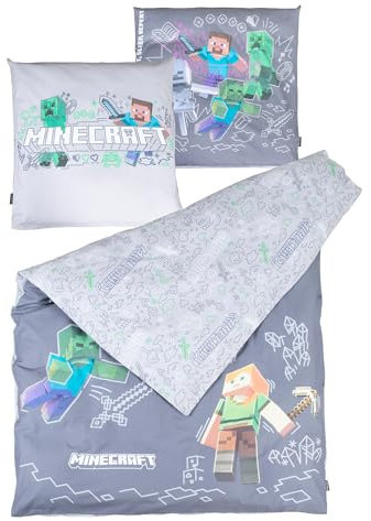 phoenix group AG Minecraft - Wendebettwäsche mit Reißverschluss, atmungsaktiv, 2 Designs, aus Baumwolle