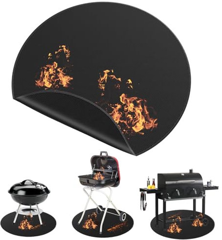 CRROEL Feuerfeste Unterlage, 39 inch Rund Feuerschutzmatte, 3 Schicht Feuerresistent Grillmatte, Silikon-Glasfaser Bodenschutzmatte,100cm Schwarz Feuerfeste Matte für Boden, Rasen, Camping, Deckschutz
