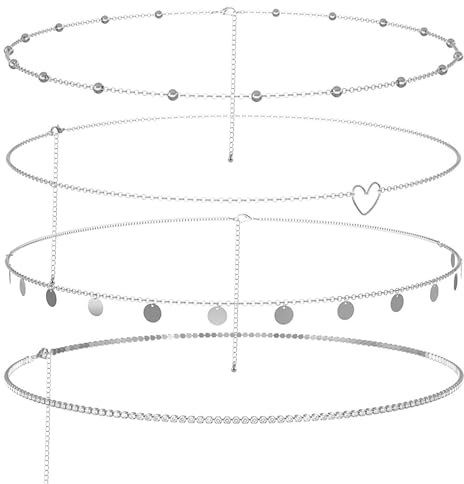Forhandy 4 Stück Bbauchkette, Körperketten Verstellbar Bauchkette Gold Set für Frauen Mädchen, Taillenkette Belly Waist Chain Bikini-Kette Quaste (Silber)