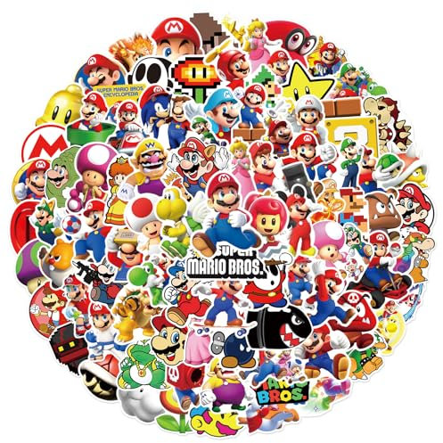 MORAINJAY 100pcs Marrio Stickers for Kids, Cartoon Theme Water Bottle Stickers for Teens Boys Girls,Anime Vinyl Stickers Party Favors for Kids Party Bags Filler,Laptop,Skateboard