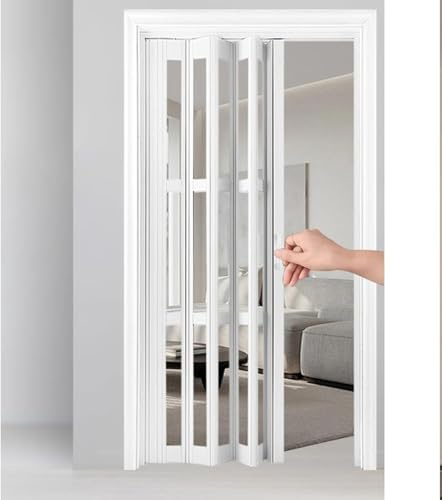 AVLLSO Porta scorrevole interno Porta doccia scorrevole bianca con vetro acrilico trasparente, Porta a soffietto scorrevole interna in alluminio 80 60 50 48 46 42 40 38 36 32 30 28 24 22 20 pollici(Wx