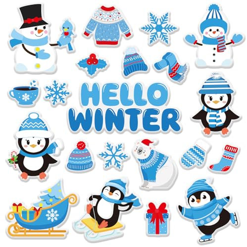 JarThenaAMCS Dickes Winter-Gel, Weihnachts-Schneemann, Pinguin, Fenster-Gel-Aufkleber für Zuhause, Klassenzimmer, Kinderzimmer, Weihnachts-Party-Dekoration
