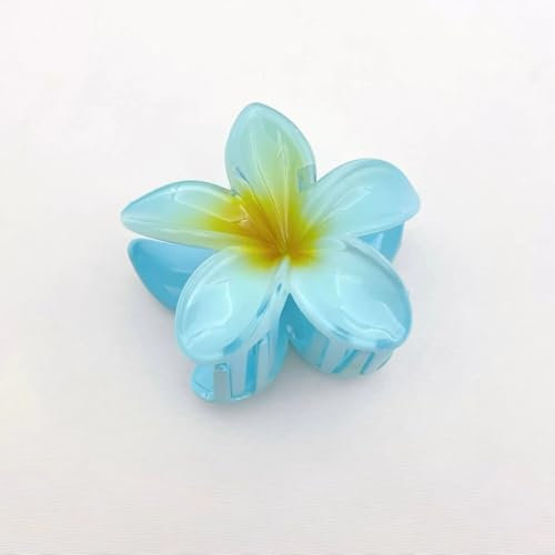 Pinzas para el pelo con flores, pinzas para el pelo de flores hawaianas, pinzas grandes en forma de flor, pinzas antideslizantes para el pelo, pinzas grandes para cabello grueso y fino (azul)