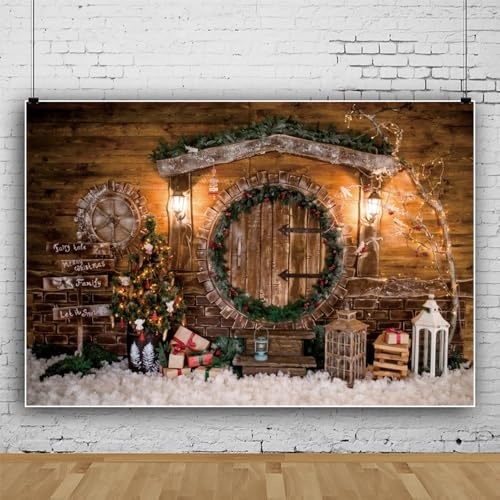 Bovlleetd Weihnachts-Hintergrund 3x2m Vinyl Weihnachts-Holz-Wand Xmas Kranz und Xmas Baum Fotografie Hintergrund Home Party Kindergeburtstag Dekoration Banner Portrait Fotoshooting Studio Requisiten