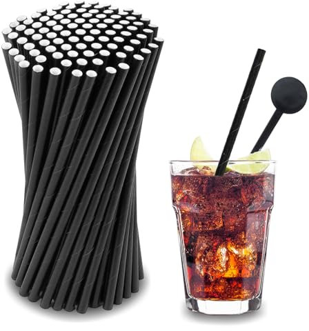 Papierstrohhalme, 100 Stück Strohhalme Papier, Ø 6 mm 20 cm Party Strohhalme, Geeignet für Cocktails, Kaffee und Feiern, Longdrink Partys (Schwarz)