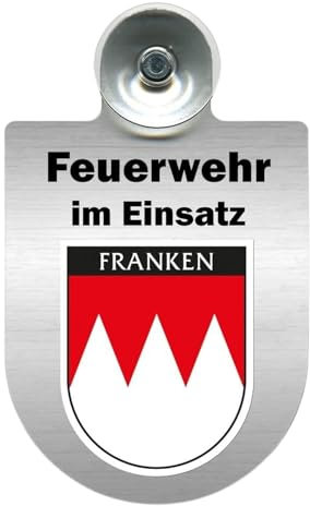 Alu-Dienstschild Feuerwehr im Einsatz, Schild mit Saugnapf für Frontscheibe, Auto, Fahrzeug für Einsatz, 10x16 cm (Franken)