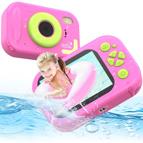 CHAKEYAKE Kids Camera Waterproof, 1080P Toddler Digital Underwater Camera with 2.4” Screen, 32GB SD Card,10M/32.8FT Childrens Action Toy camera, Bithday Gifts for Girls Boys Aged 3-12 Years Old (Pink)