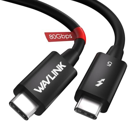 WAVLINK Thunderbolt 5 Cable, 120Gbps Fast Data Transfer, 240W Power Delivery USB-C Cable, 8K/16K Display Support, Backwards Compatible TB4/3/USB4/3, Ideal for Gaming, Laptops, Monitors and Docks-3.3ft