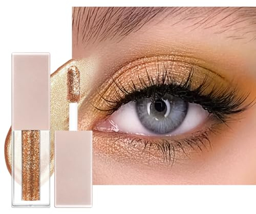 Flüssiger Lidschatten, Glitzer Metallic Lidschatten zum Aufhellen der Augen, Langanhaltend und Wasserfest Liquid Eyeshadow mit Funkeln Glitzer, Glattes Schimmer Augen Make-up(Bronze Gold)