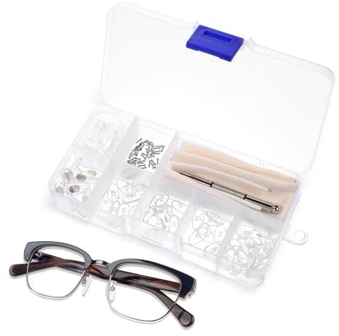 JIYIN 30 Pairs Eyeglass Nose Pads, Anti Slip air Chamber Soft Silicone Eyeglass Nose Pads Replacement kit with Screwdriver, Tweezers, Ear Hooks, Screws for Screw-in Eyeglasses & Sunglasses Repair