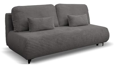 VENASI MÖBEL Ecksofa mit Schlaffunktion Etna, Grau Cordstoff | Sofa mit Bettkasten, Schlaffläche 150 × 205 cm, inkl. Kissen & Aufbauanleitung