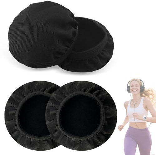 Kopfhörer Abdeckung aus EIS-Seidenstoff - Kopfhörer Überzüge für 6-8 cm Headset, Atmungsaktivem Schutzhüllen für Headphone, Schutzüberzug kompatibel mit verschiedenen Modellen (schwarz, 2 Paar)