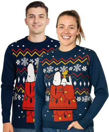 United Labels The Peanuts Snoopy Winterpullover Unisex, Blau, Winter Strickpullover, Ugly Sweater für Damen und Herren