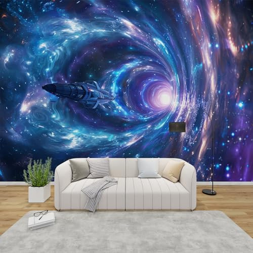 AevuCub Boys Space Wallpaper for Living Room - Fantasy Galaxy Wall Murals for Bedrooms, Optical Illusion Wall Art, Non-Woven Photo Wallpaper 3D Effect, 350x256 cm