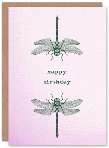 Artery8 Dragonfly Pair Insect Bug Vintage Style Drawing Personalised Birthday Card