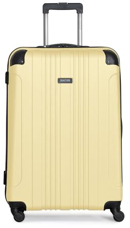 Kenneth Cole REACTION Out of Bounds Lightweight Hardshell 4-Wheel Spinner Luggage, Pale Banana, 28-Inch Checked, Hardside 28 Checked Luggade with Spinner Wheels