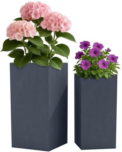 CLP Grand bac à Plantes, Set de 2 pour l'extérieur et l'intérieur, Outdoor XXL bac à Fleurs carré, résistant aux intempéries et au Gel, Couleur:Anthracite
