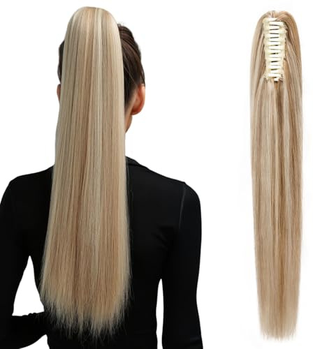 MY-LADY Coleta Postiza Pelo Natural con Pinza - Ponytail Extensión de Cola de Caballo Lisa 35cm 105g Cabello Natural para Mujeres #12P613 Castaño Dorado y Rubio