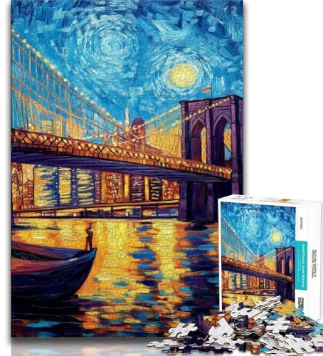 1000-teiliges Puzzle für Teenager, Brooklyn Bridge Night, Teenager-Puzzle, Lernspiele, Heimdekoration, geeignet für die Schreibtischdekoration (Größe 38x26cm)