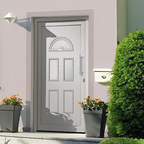 Haustür Weiß 98x208 cm, PVC-Rahmen, 24mm Füllung, 5-Punkt-Verriegelung, 3D-Scharniere, Wärmeschutzverglasung, Komplettbausatz, Rechts Öffnend