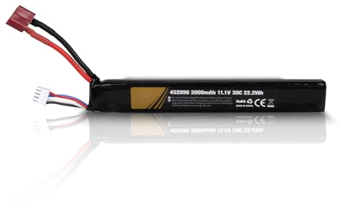11,1 V 2000 mAh 30C 3S LiPo Rechargeable Batterie avec Deans-T Connecteur, 22,2Wh Pack Compatible avec Airsoft M4, M110, AK47, L85, MP5, Scar, M249, AUG, AEG, MP5K, M60 Airgun Model