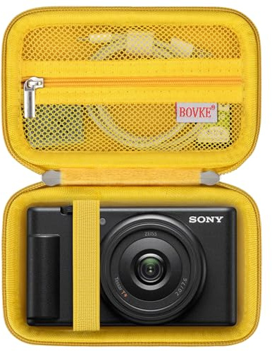 BOVKE Protective Case for Sony ZV-1F / ZV-1 / ZV-1 II Vlog Camera for Content Creators and Vloggers, Sony ZV1 Digital Camera Hard Carrying Bag with Mesh Pocket for Cales, Battery, SD Cards, Yellow