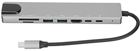 Cuifati Hub USB C 8 en 1, Adaptateur Multiport en Alliage D'aluminium avec Charge PD 87 W, 4K, Port Ethernet, USB 3.0, Lecteur de Carte SD TF pour Ordinateur Portable Wins