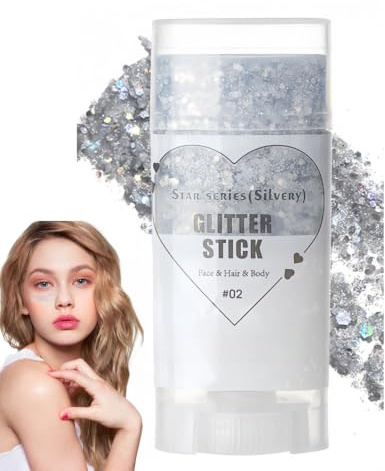 Body Glitter Gel & Spray,Body Shimmer & Hair Glitter Spray(Silver) | Face Glitter,Chunky Holographic Sequins,Sweat-Resistant,Easy to Remove,Ideal for Halloween,Carnival,Stage Makeup,Body Art