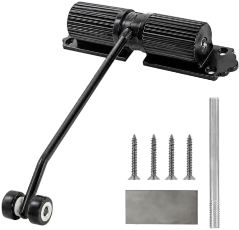 Chiudiporta Automatico Nero Interno Esterno, Idraulico per Cancelli da Giardino, Portata 60kg, Silenzioso, Lega Alluminio, per Porte Casa & Ufficio, Montaggio Semplice
