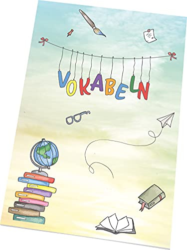 RNKVERLAG 46542 - Vokabelheft „Schooldoodle“, liniert, DIN A5, 40 Blatt, cellophanierter Umschlag, 1 Stück