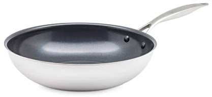 GreenPan Venice Bi-Ply 28 cm Wok, 100% Sans PFOA/PFA, Revêtement Antiadhésif Sain en Céramique, Pour Induction/Four/Lave-Vaiselle, Acier Inoxydable