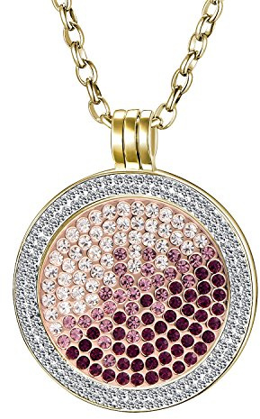 Morella Damen Halskette Gold 70 cm Edelstahl und Zirkonia Anhänger mit Coin 33 mm im Schmuckbeutel