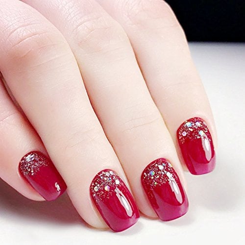 Jovono Faux ongles pailletés à clipser en acrylique pour femme et fille Rouge (sans colle)